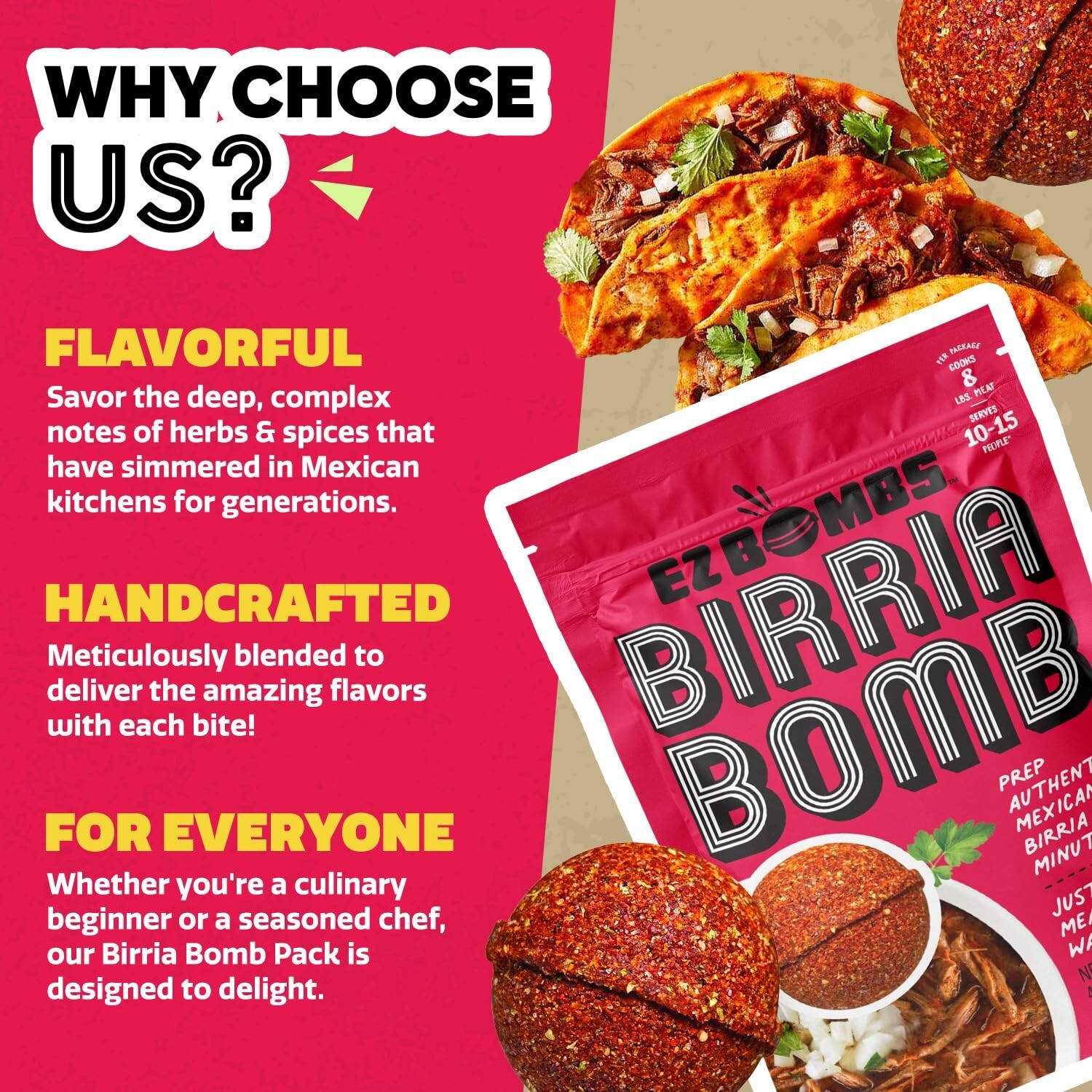 EZ Bombs Birria Bomb Seasoning, 2 Pack – Authentic Mexican Spice Mix for Tacos