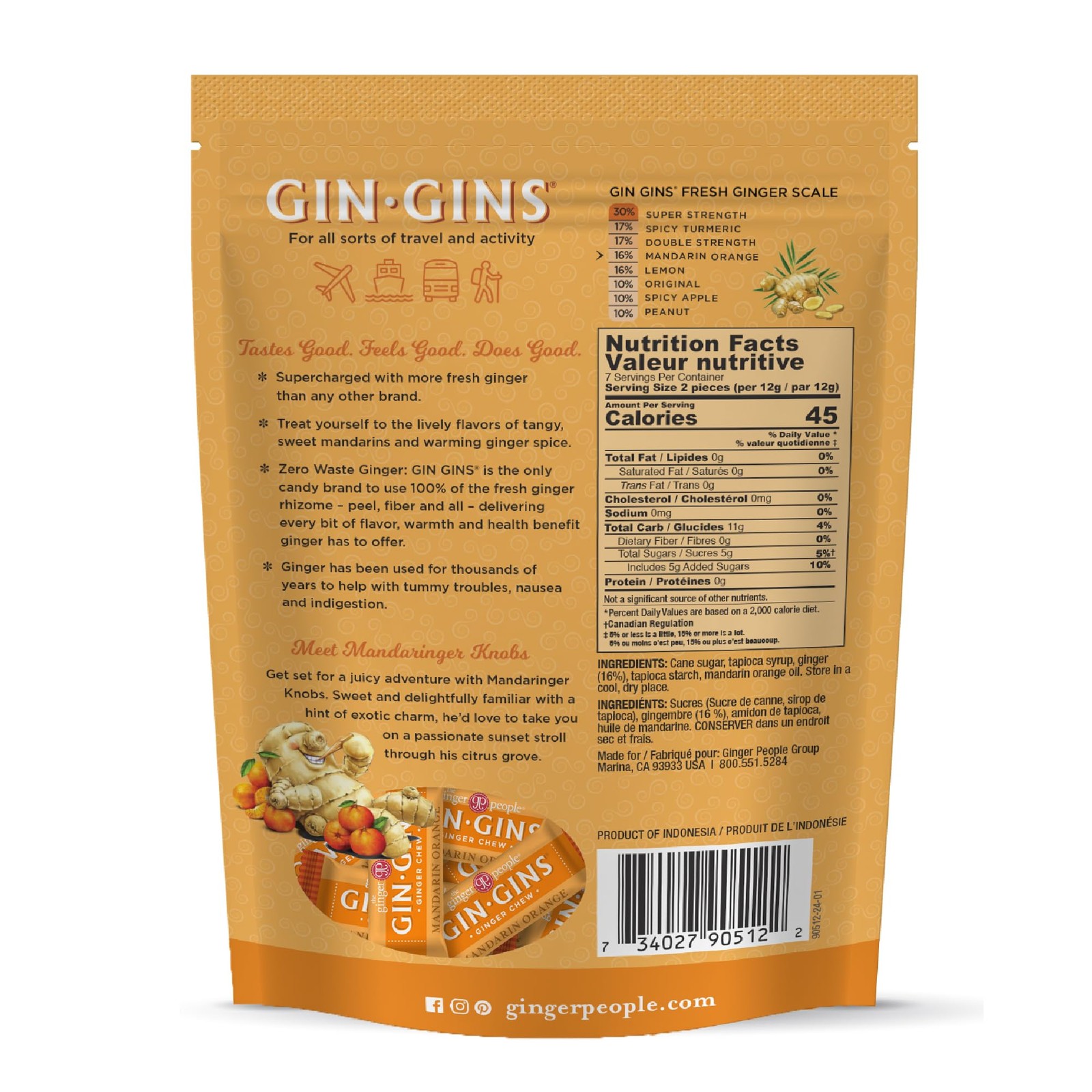 GIN GINS Mandarin Orange Ginger Chews – Natural Fresh Ginger Candy by – Indiv…