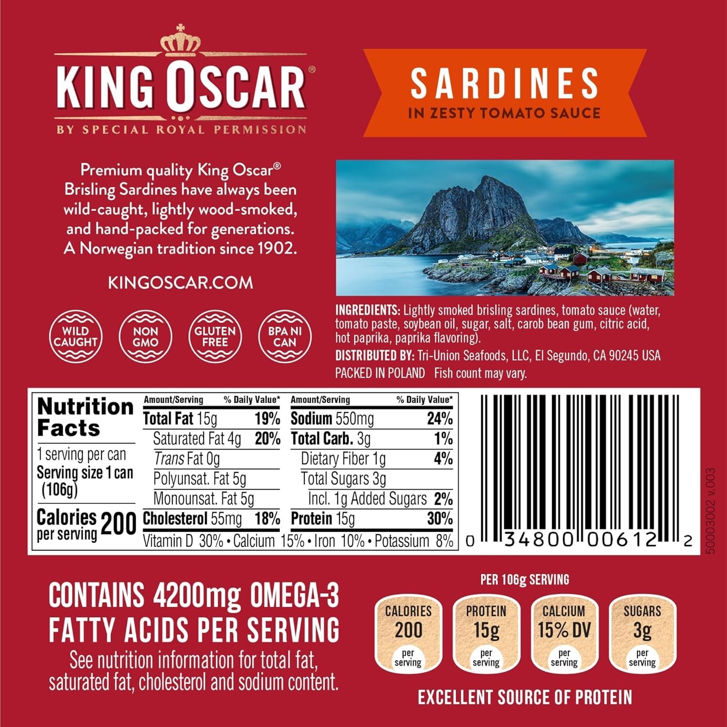 Sardines in Zesty Tomato Sauce, 3.75 Ounce Cans Pack of 12, Wild Caught Canne…