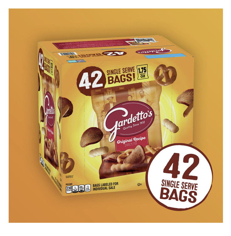 Gardetto’s Original Recipe Snack Mix SINGLE SERVE 42-PACK of 1.75 Oz Bags GIFT