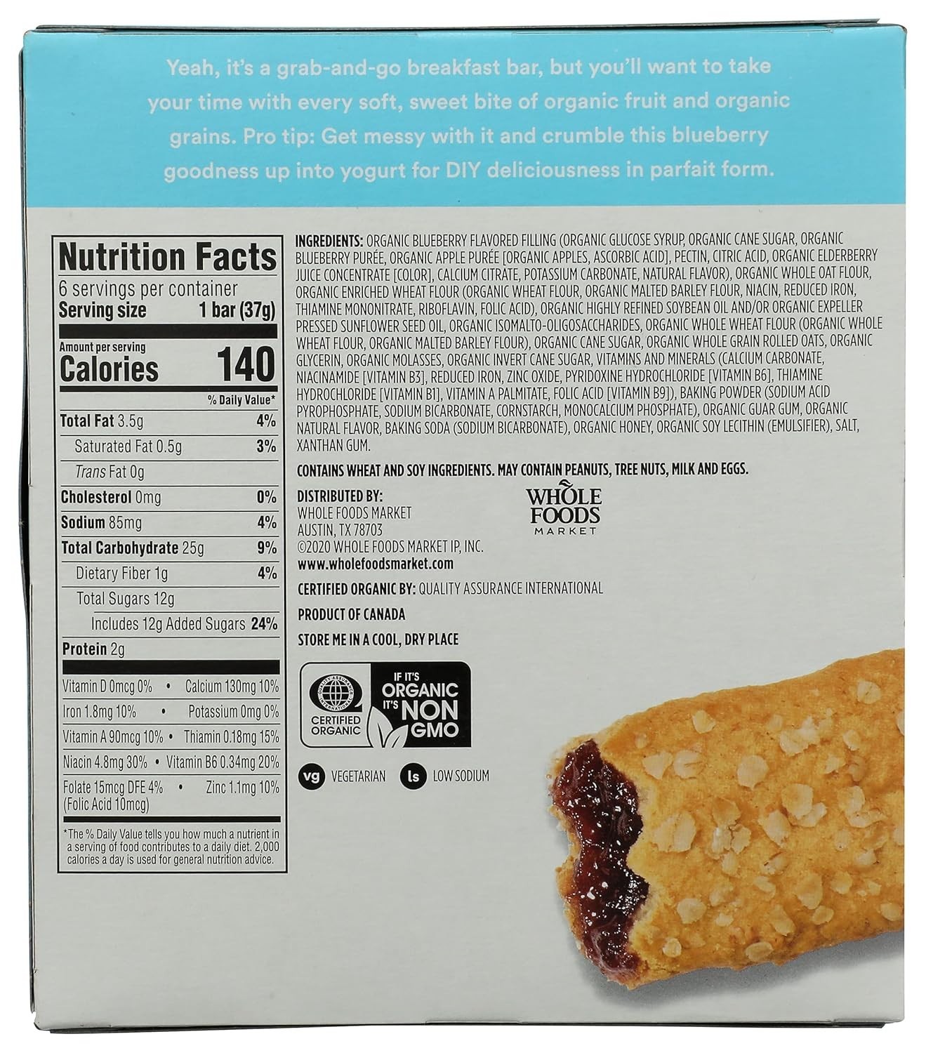 365 by Whole Foods Market, Organic Blueberry Cereal Bar 6 Count, 7.8 Ounce