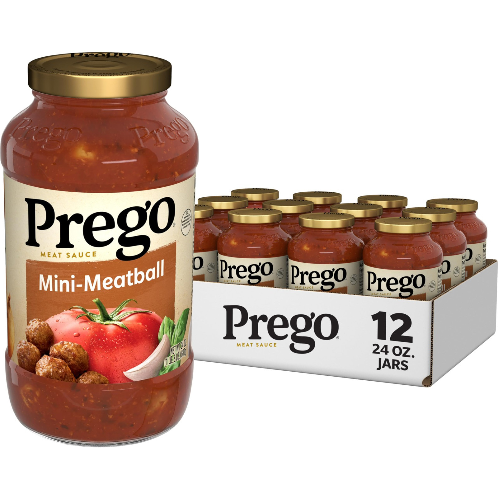 Prego Mini-Meatball 🧆 Pasta Sauce 🍝 24 Ounce Jar (Pack of 12)
