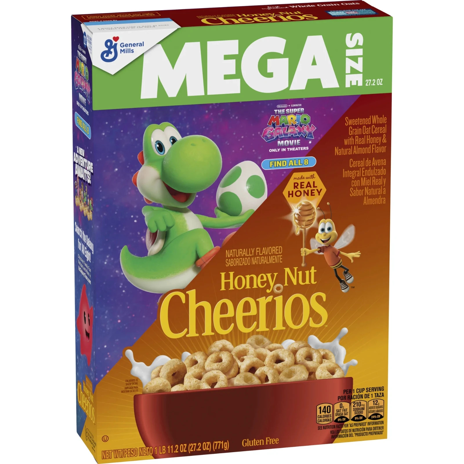 Honey Nut Cheerios, Heart Healthy Gluten Free Breakfast Cereal, Mega Size, 27.2
