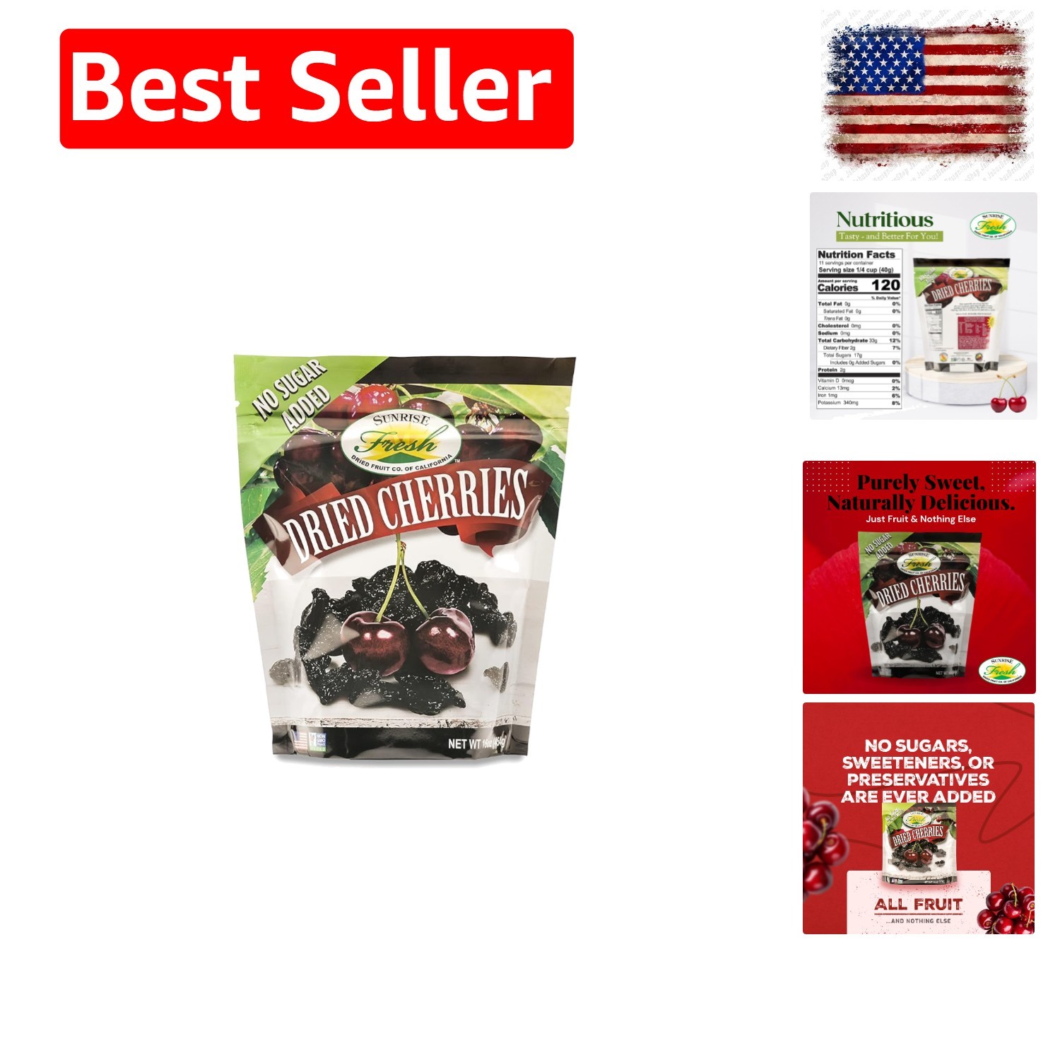 Sunrise Fresh Dried Sweet Cherries, Unsweetened, No Sugar Added, Fresh Fruit …