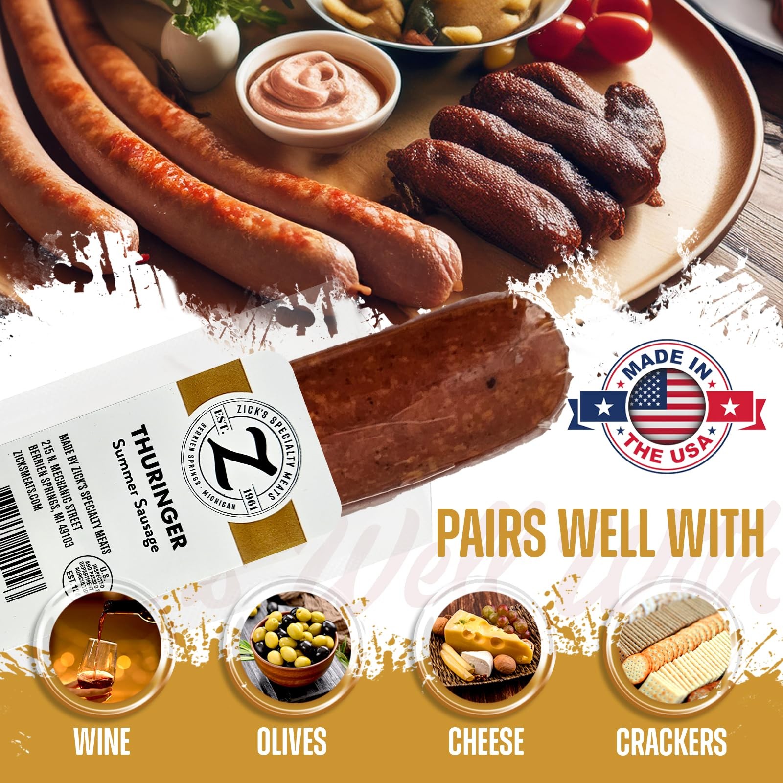 Zick’s Thuringer German Smoked Sausage (10 oz) | Naturally Dried & Cured Meat…