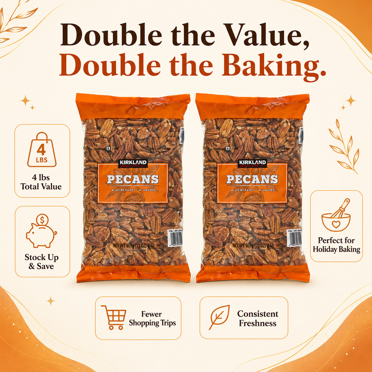 2 Pack Kirkland Signature Pecan Halves, 2 lbs