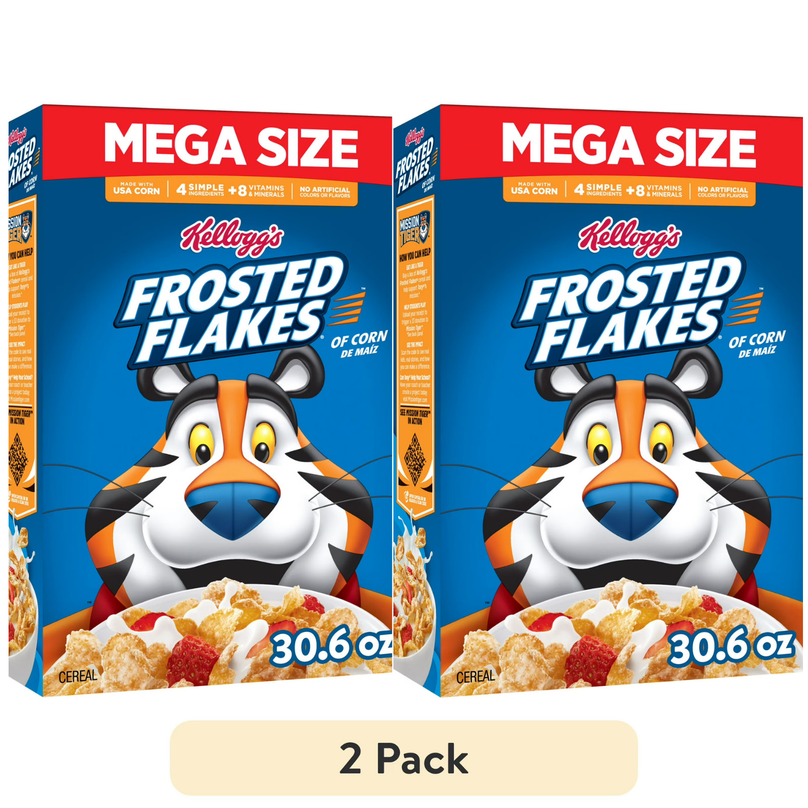 2 Pack Kellogg’s Frosted Flakes Breakfast Cereal – Mega Size 30.6 oz – Fat Free
