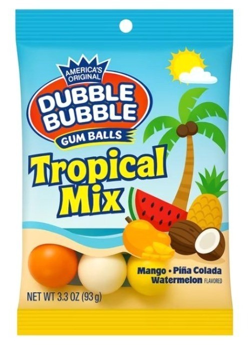 3.3oz Dubble Bubble Gum Balls TROPICAL MIX Mango +Piña Colada +Watermelon Candy