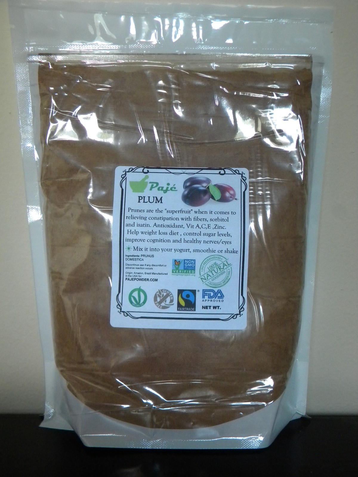 PLUM PRUNES FRUIT POWDER 32oz 2lb natural laxative, fibers, vit C – PAJE