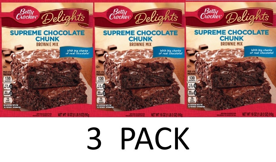 Betty Crocker Delights Supreme Chocolate Chunk Brownie Mix 18 oz Box – 3 PACK