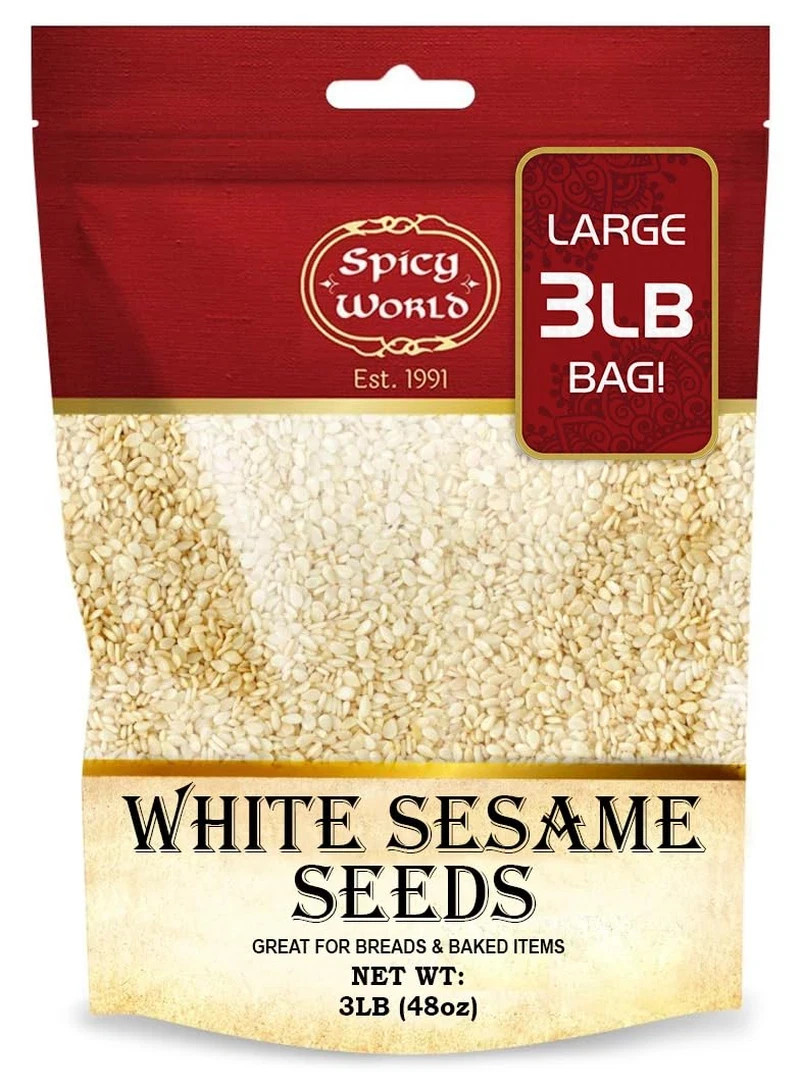 White Sesame Seeds 3 LB Bag – Natural, Raw, Hulled, Non-Gmo, Bulk Resealable Bag