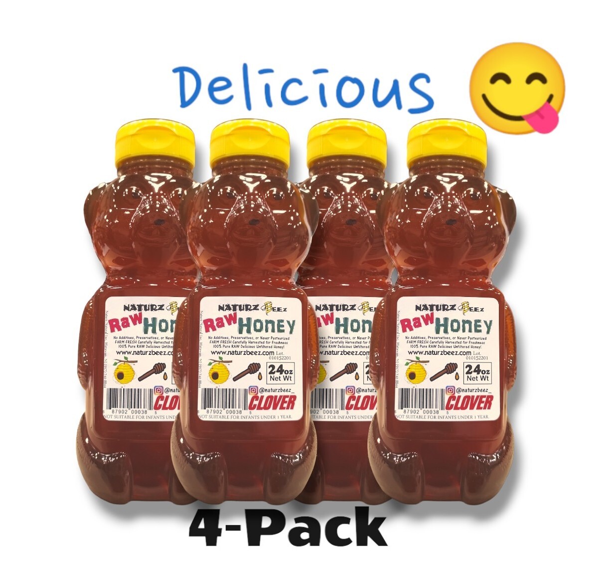 RAW HONEY CLOVER 4 Bottles 6 LB 2.72kg 96oz 100% PURE LOCAL Unfiltered HONEY