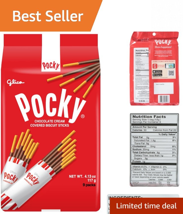 Pocky Chocolate Cream Biscuit Sticks – Pack of 9 Individual Bags (4.13 oz)