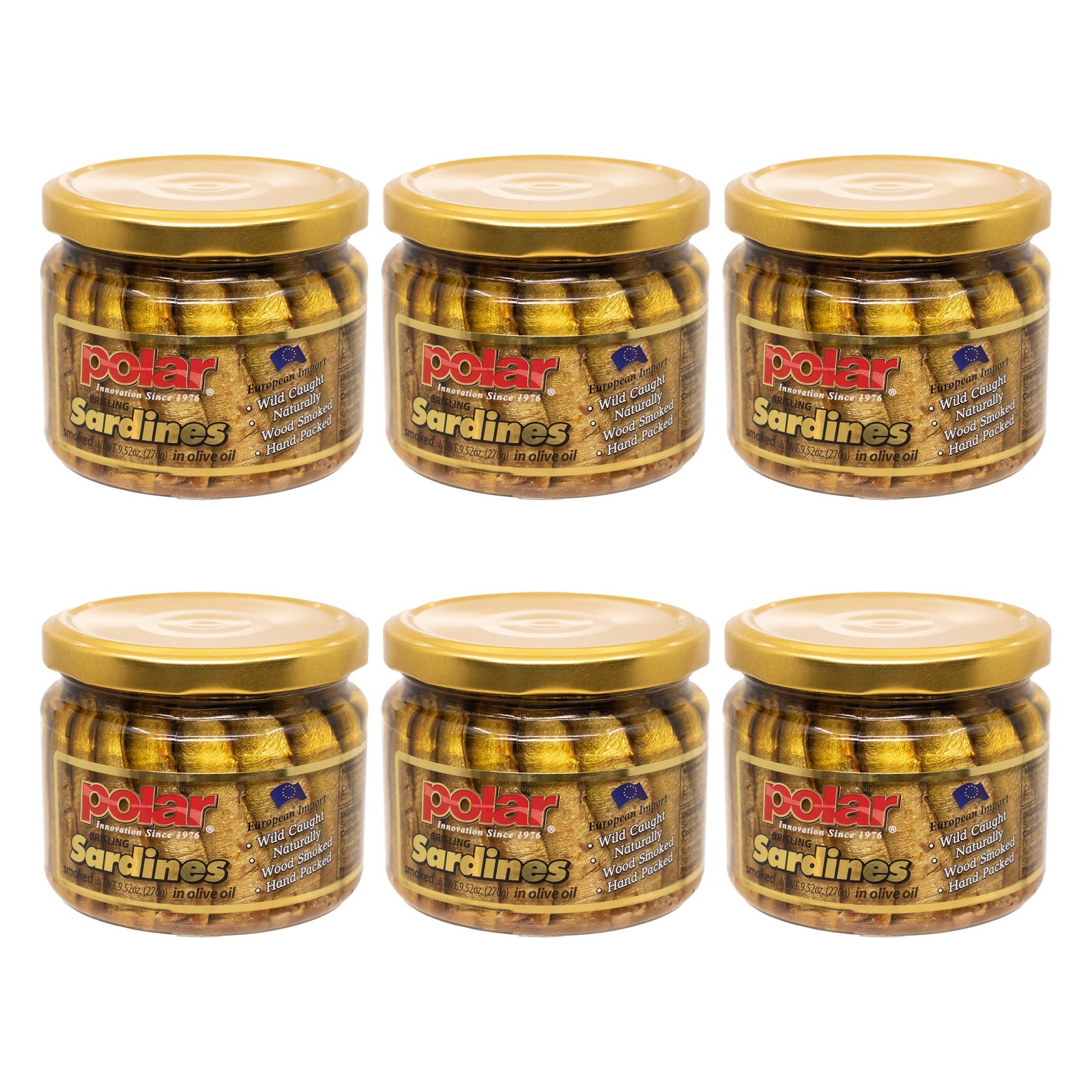 MW Polar Naturally Alder Wood Smoked Brisling Sardines 9.5 Ounce (Pack of 6)