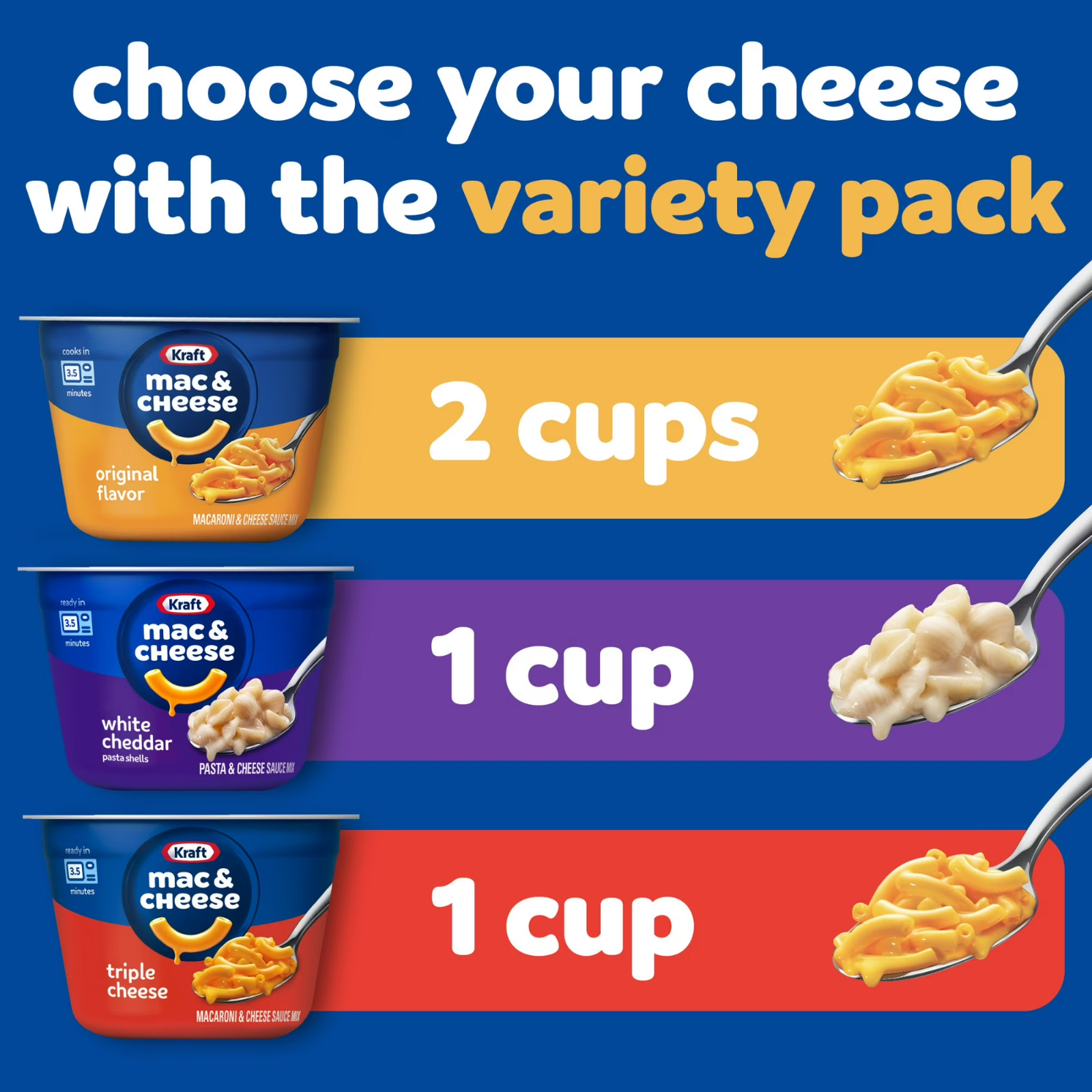 Kraft Mac and Cheese, 4 Cups, Variety Pack,No Artificial Flavors, 8.1 oz