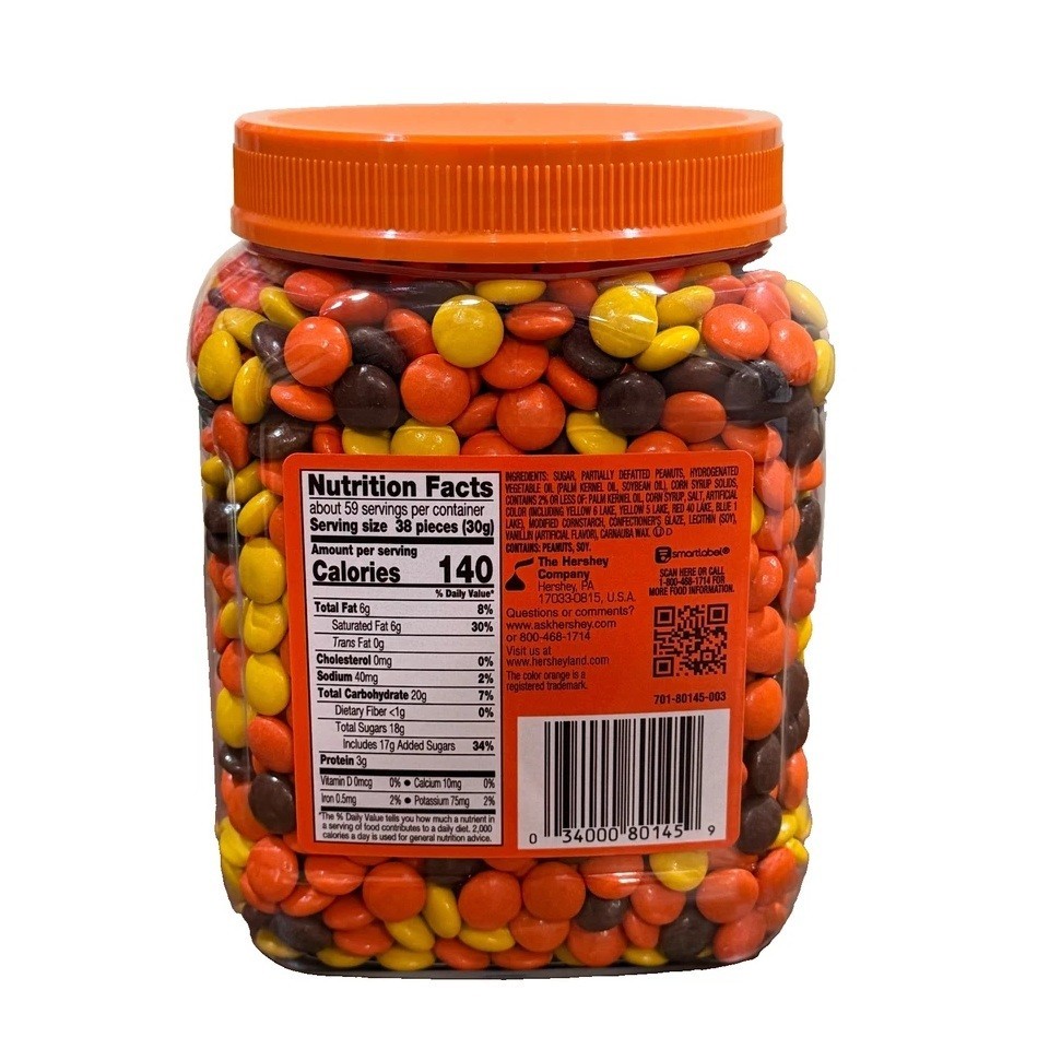 2-PACK Reese’s Pieces Peanut Butter Candy 62 oz each Jar Bulk Party Candy