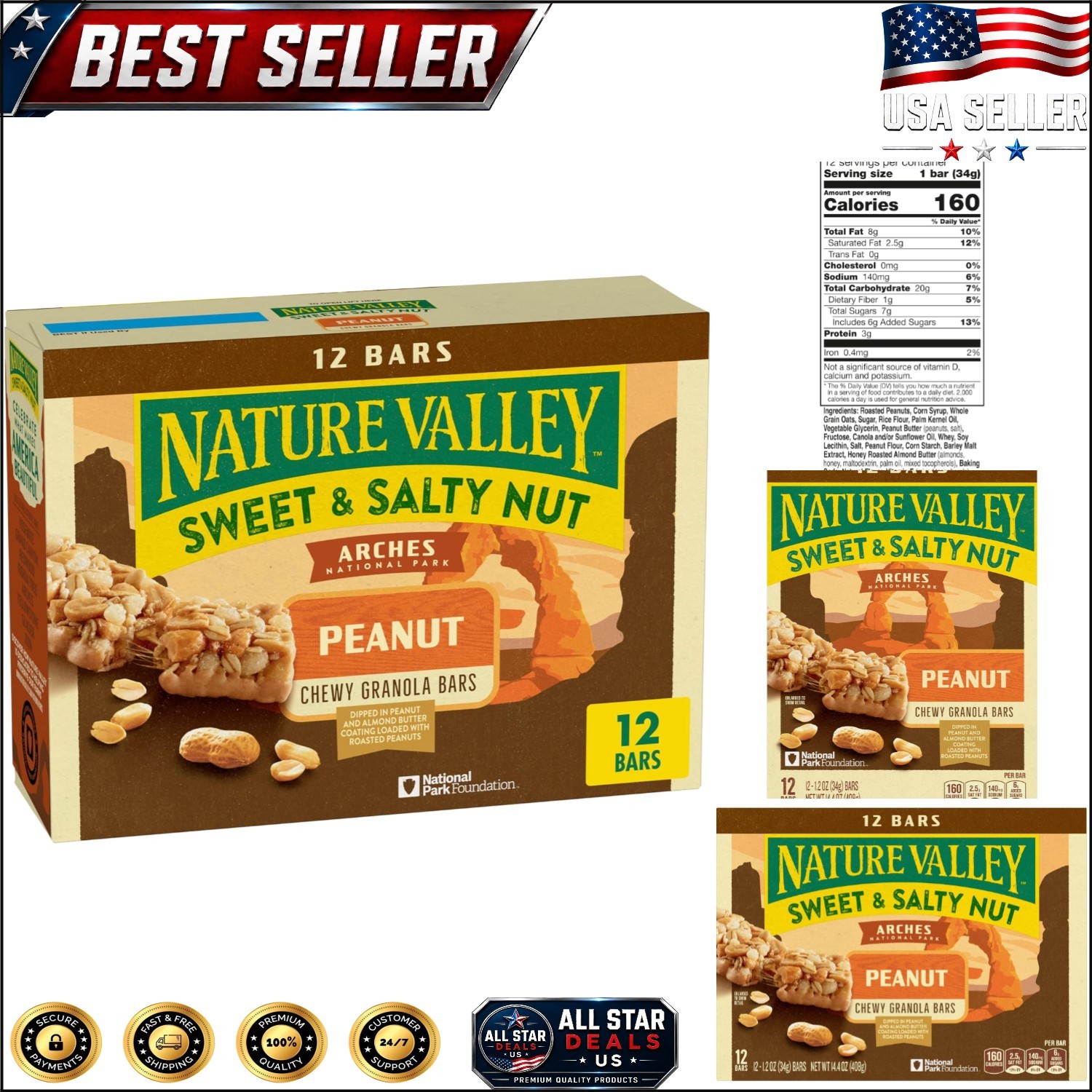 Delicious Sweet and Salty Nut Granola Bars – 12 Bars, 14.4 oz – Gluten Free