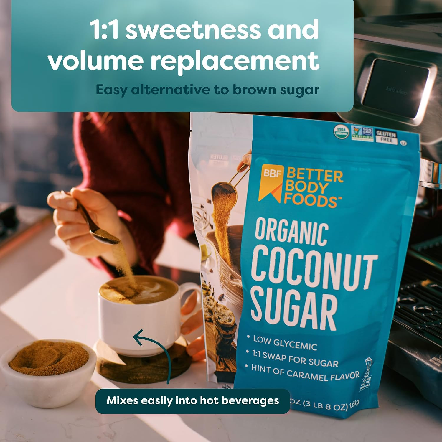 Betterbody Foods Organic Coconut Sugar, Gluten-Free, Non-Gmo, Low Glycemic Sugar