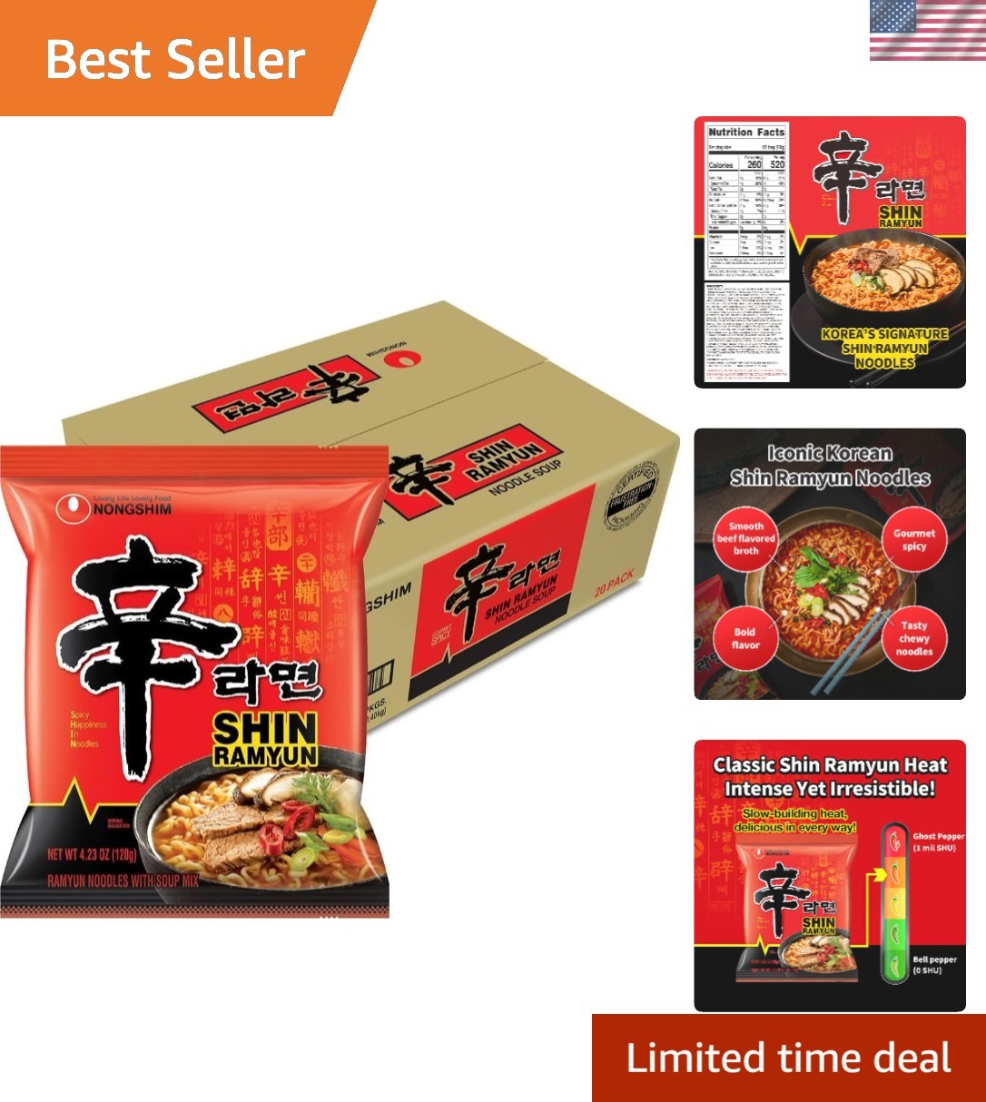 Microwaveable Shin Ramyun Spicy Beef Noodles – 20 Pack, Perfect for Snacking