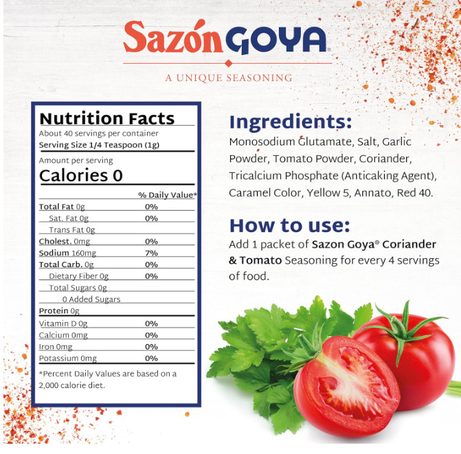 Sazón Cilantro and Tomato by Goya, All Purpose Mexican Seasoning 1.41oz 3 PACK