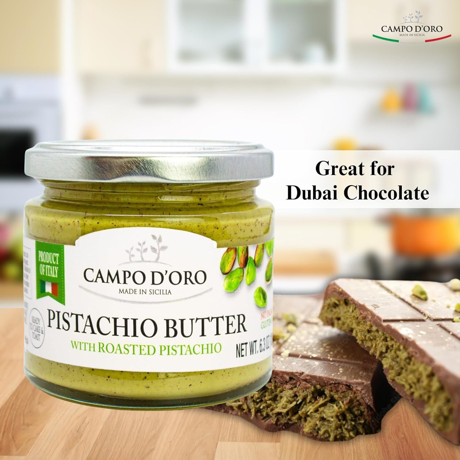 Pistachio Nut Butter, 6.35 Oz (180G) Sweet Sicilian Pistachio Cream Spread , USA