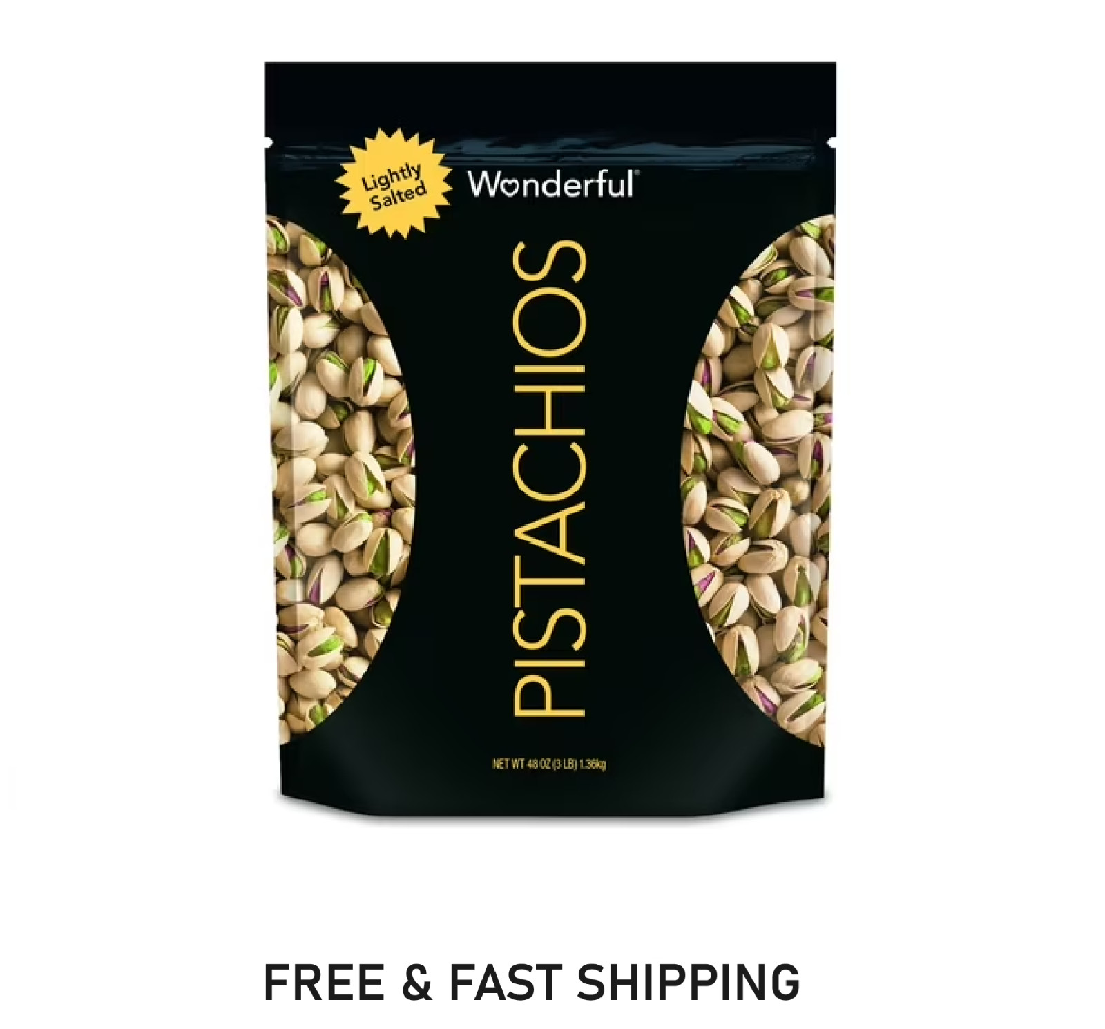 Wonderful Pistachios Roasted & Lightly Salted 48Oz Gluten Free Non-GMO Delicious