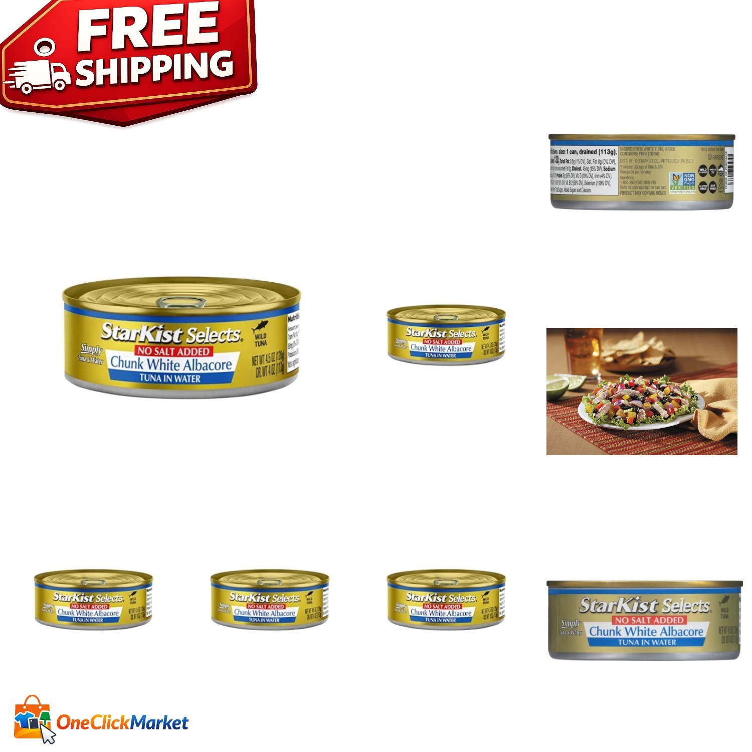 Healthy No Salt Added Chunk White Albacore Tuna – Perfect Protein Snack (5 Cans)