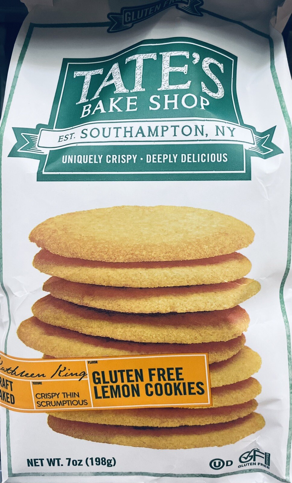 2x Tate’s Bake Shop GLUTEN FREE Lemon Cookies 7 oz Bag – 2 PACK