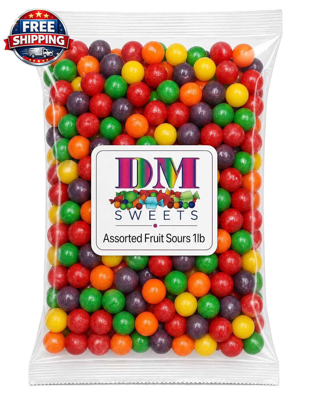 Assorted Fruit Sour Candy Balls – 1 Lb Bulk Bag – Grape Orange Lemon Cherry Appl
