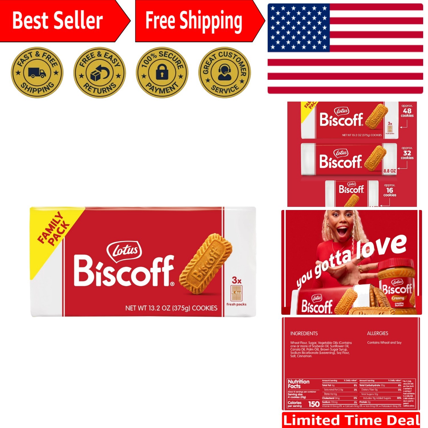 Lotus Biscoff Cookies – 48 Crunchy Treats Per Pack – 13.23 Oz Family Size
