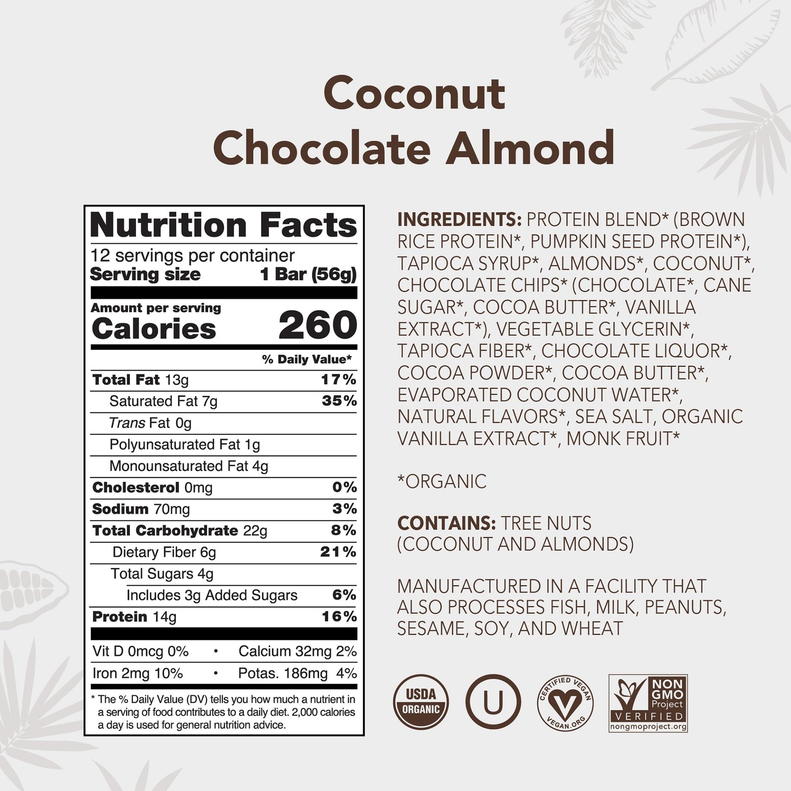 ALOHA Organic Plant Based Protein Bars, 12 Count (Pack of 1), Brown, White