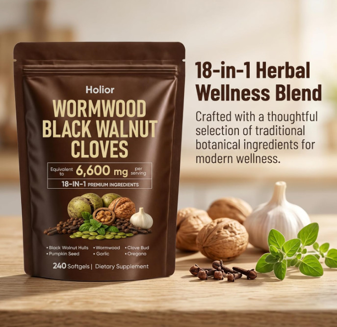Holior 18-in-1 Black Walnut & Wormwood Herbal Blend for 240 Count (Pack of 1)