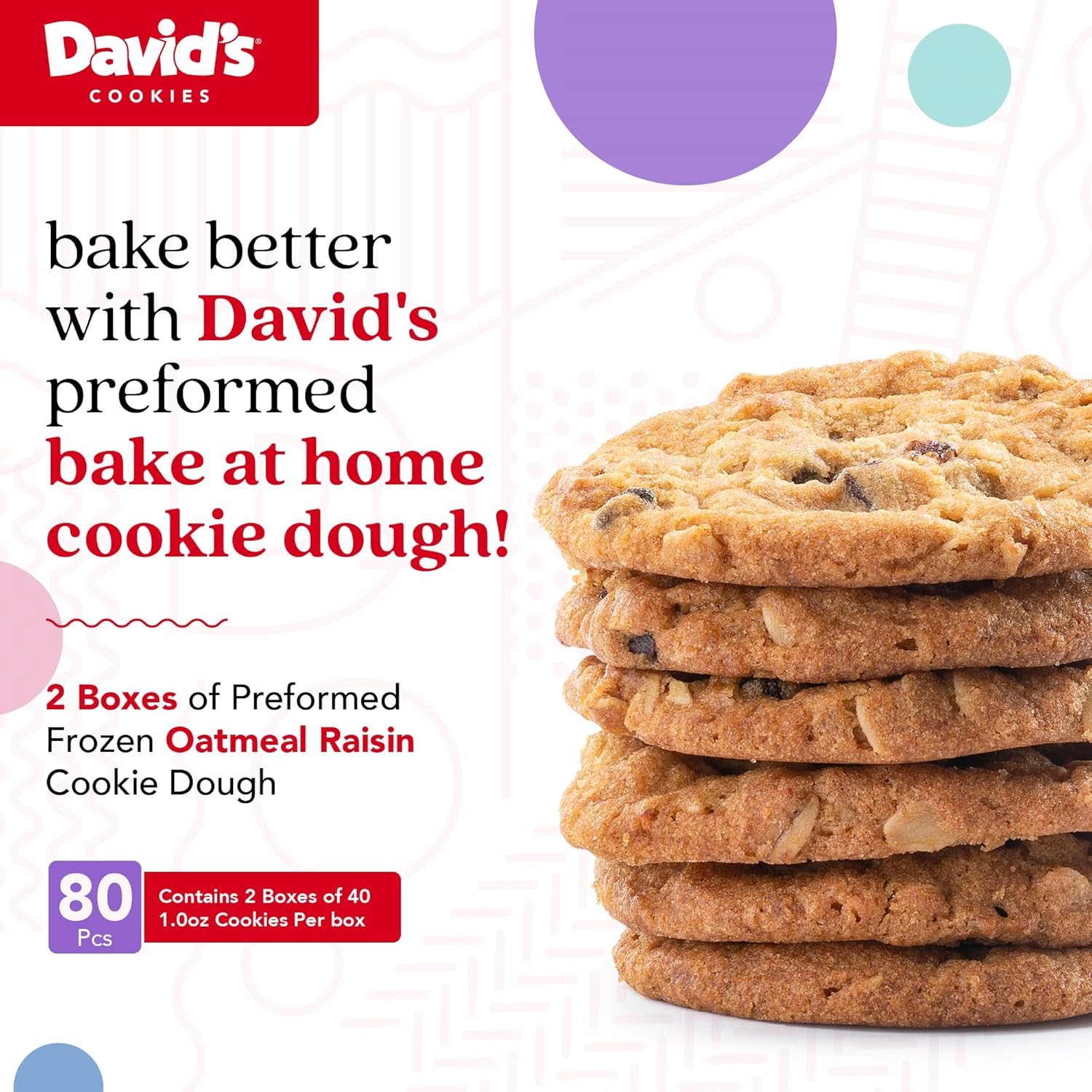 Preformed Frozen Cookie Dough – Oatmeal Raisin, Ready-To-Bake Cookies, 80 Count