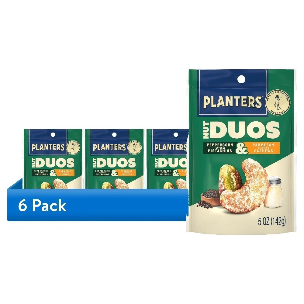 (6 pack) Nut Duos Peppercorn Pistachio and Parmesan Flavored Cashew, 5 oz