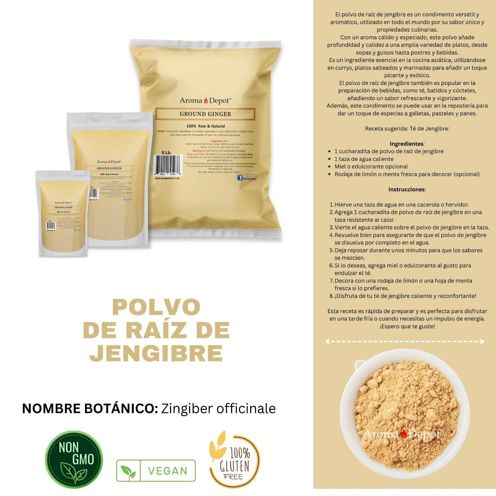 2lb Ground Ginger Root Powder Natural Premium Raw Zingiber Officinale Jengibre