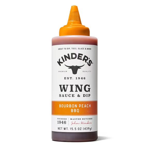 Kinder’s Bourbon Peach BBQ Wing Sauce and Dip, 15.5 oz Squeeze Bottle