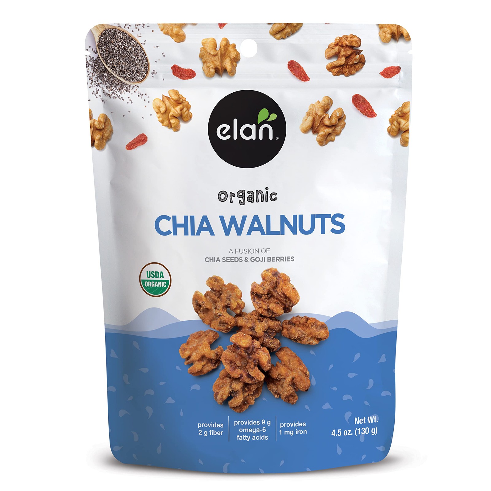 Elan Organic Chia Walnuts 4.5Oz Gluten Free Natural Snack With Goji Berry