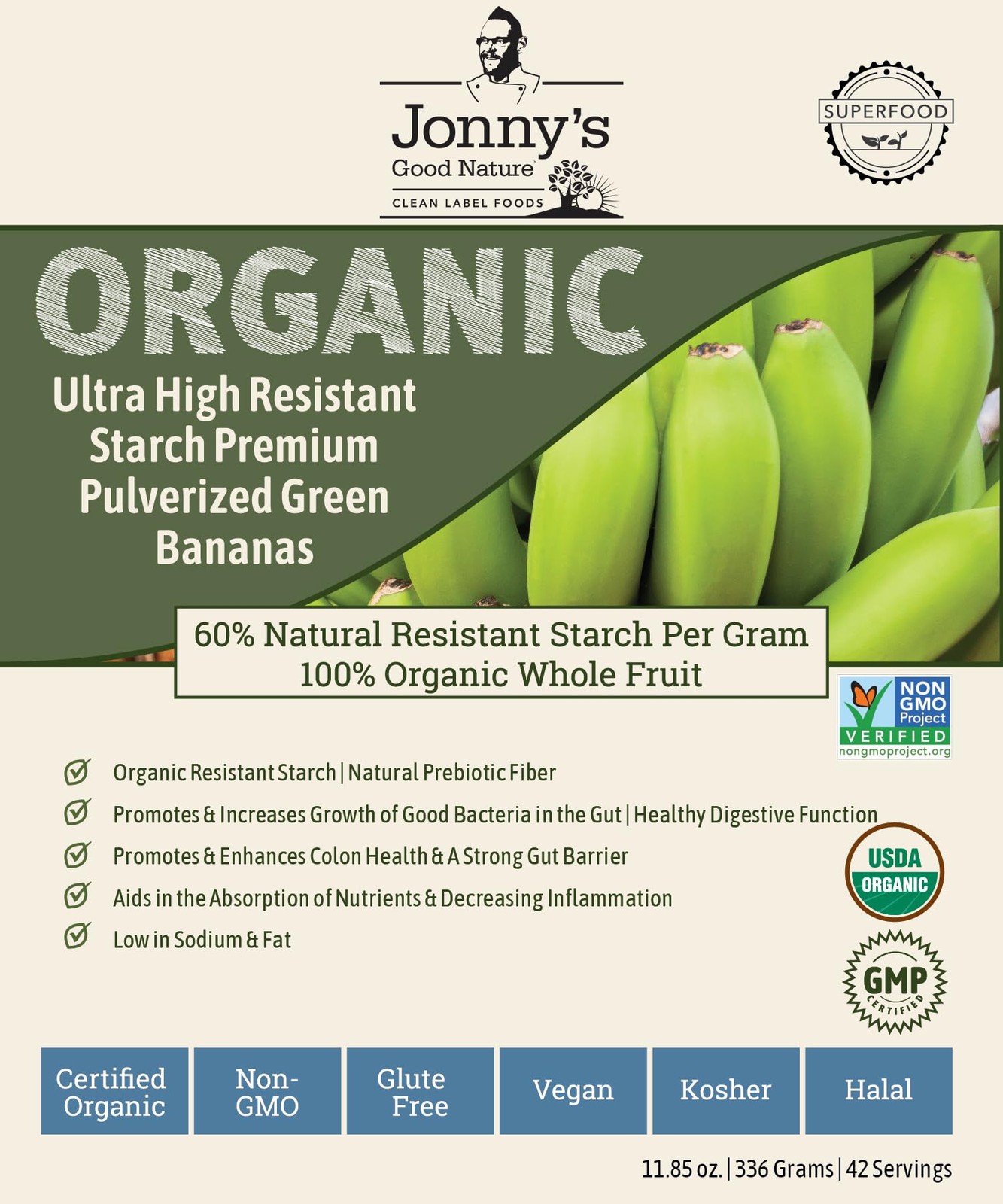 Organic Green Banana Flour High Resistant Starch Prebiotic 42 Servings