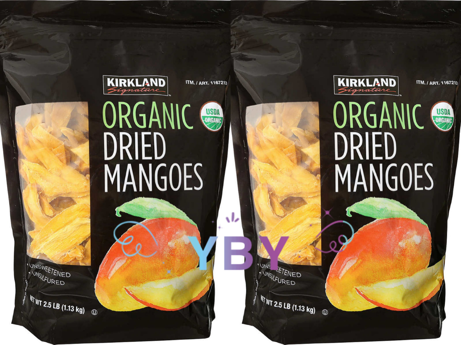 2 Packs Kirkland Signature Organic Dried Mangoes 40 OZ Each Pack, Total 5 lbs