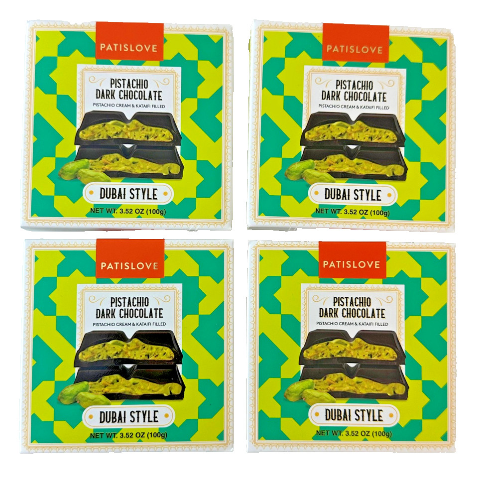 4 Packs Trader Joe’s Patislove Pistachio Dark Chocolate Dubai Style 3.52 Oz Each