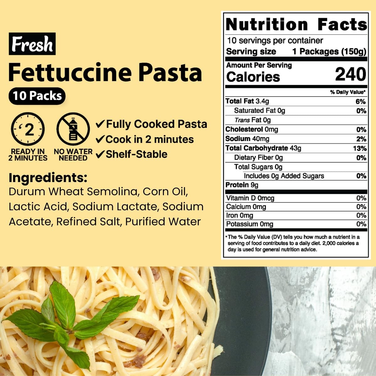 Asiatic Dishes Fresh Fettuccine Pasta, Pack of 10 5.29 oz Each — Fully Cooked