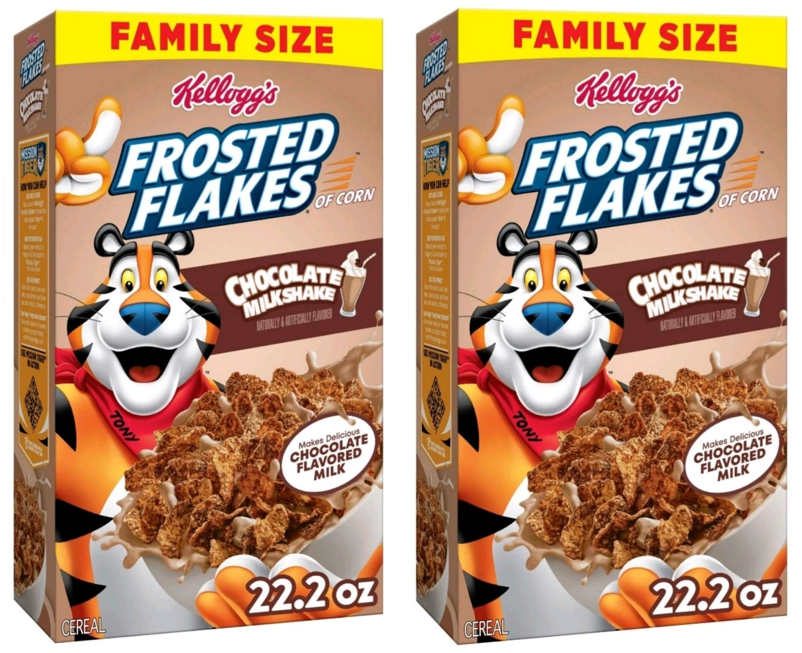 2 PACK! FAMILY SIZE Frosted Flakes Chocolate Milkshake Breakfast Cereal 22.2 Oz