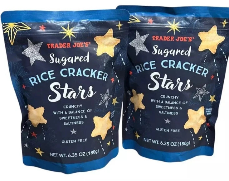 (2) Trader Joe’s 6.35oz Sugared RICE CRACKER STARS Crunchy Sweet & Salty BB 9/26
