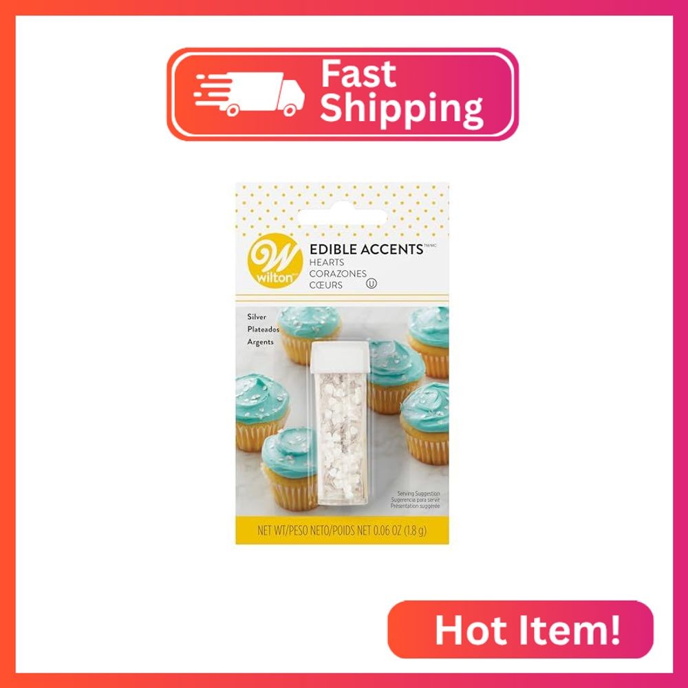 Wilton Hearts Edible Glitter, Shimmering Accents, 0.04 oz., Silver