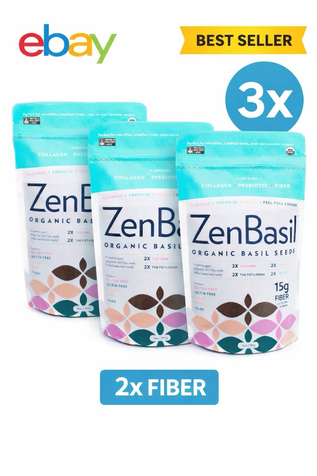 3X Zen Basil Seeds Edible Basil Seeds USDA Organic, Non-GMO,Lectin-Free 11-2027