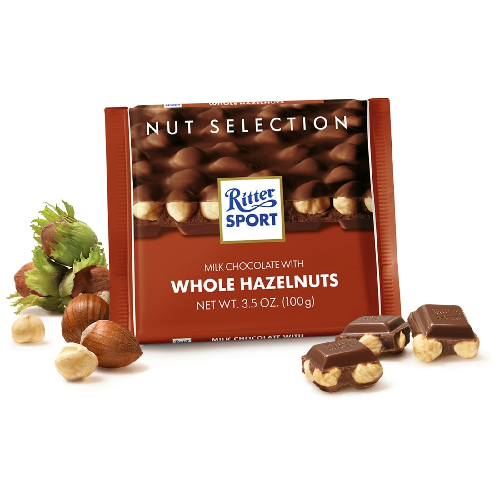 Ritter Sport Milk Chocolate Whole Hazelnuts German Chocolate Bar 3.5oz 2 Pack