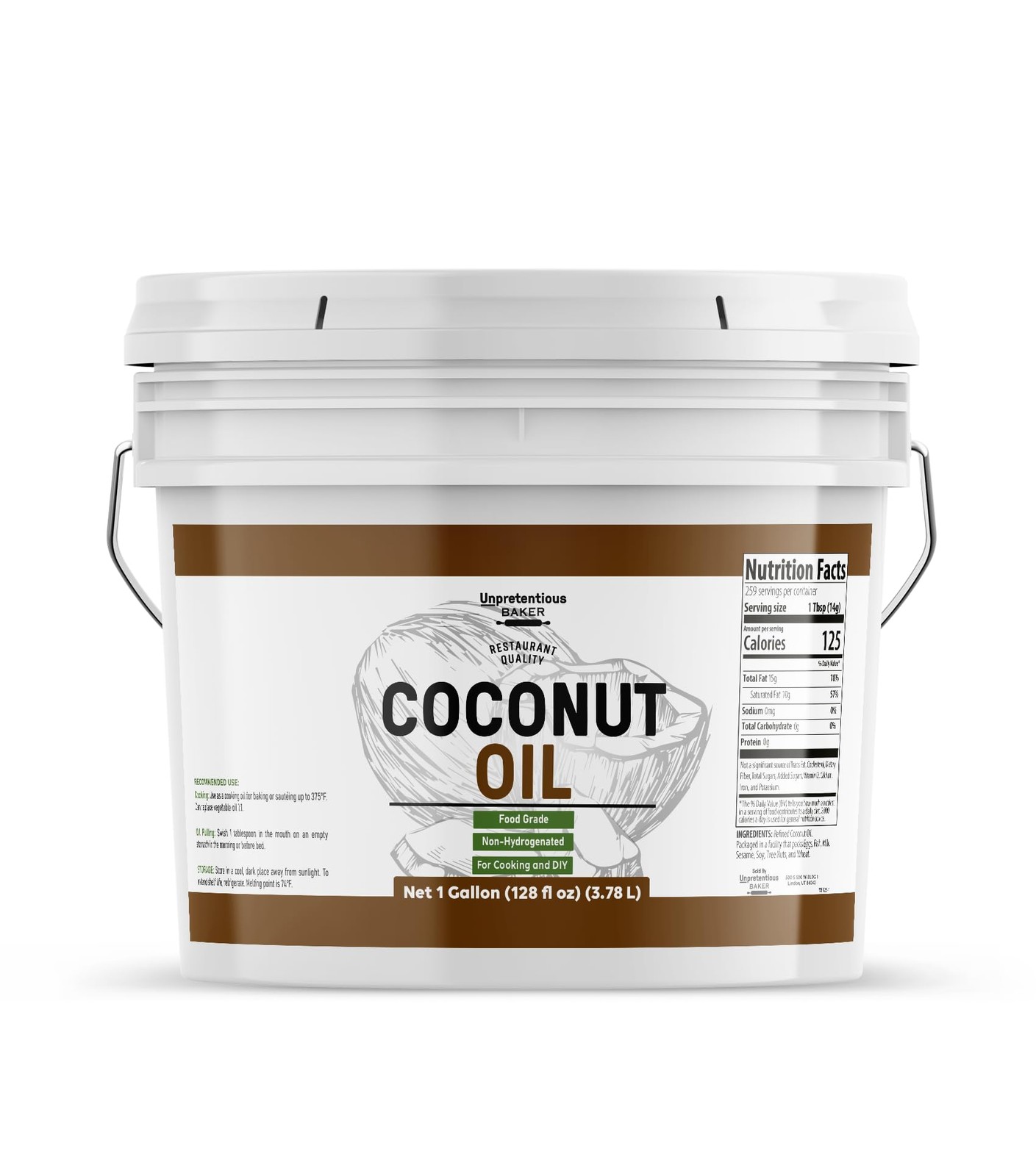 Coconut Oil, 1 Gallon, Food Grade, Non-Hydrogenated, Flavorless & Scentless