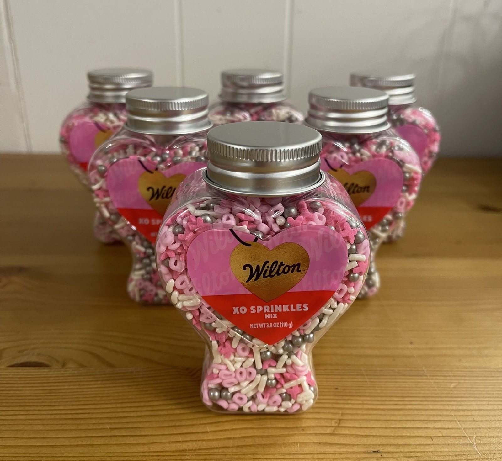 Lot Of 6 Pink XO Silver Ball Confetti Sprinkles Mix Decorations 3.8oz Wilton