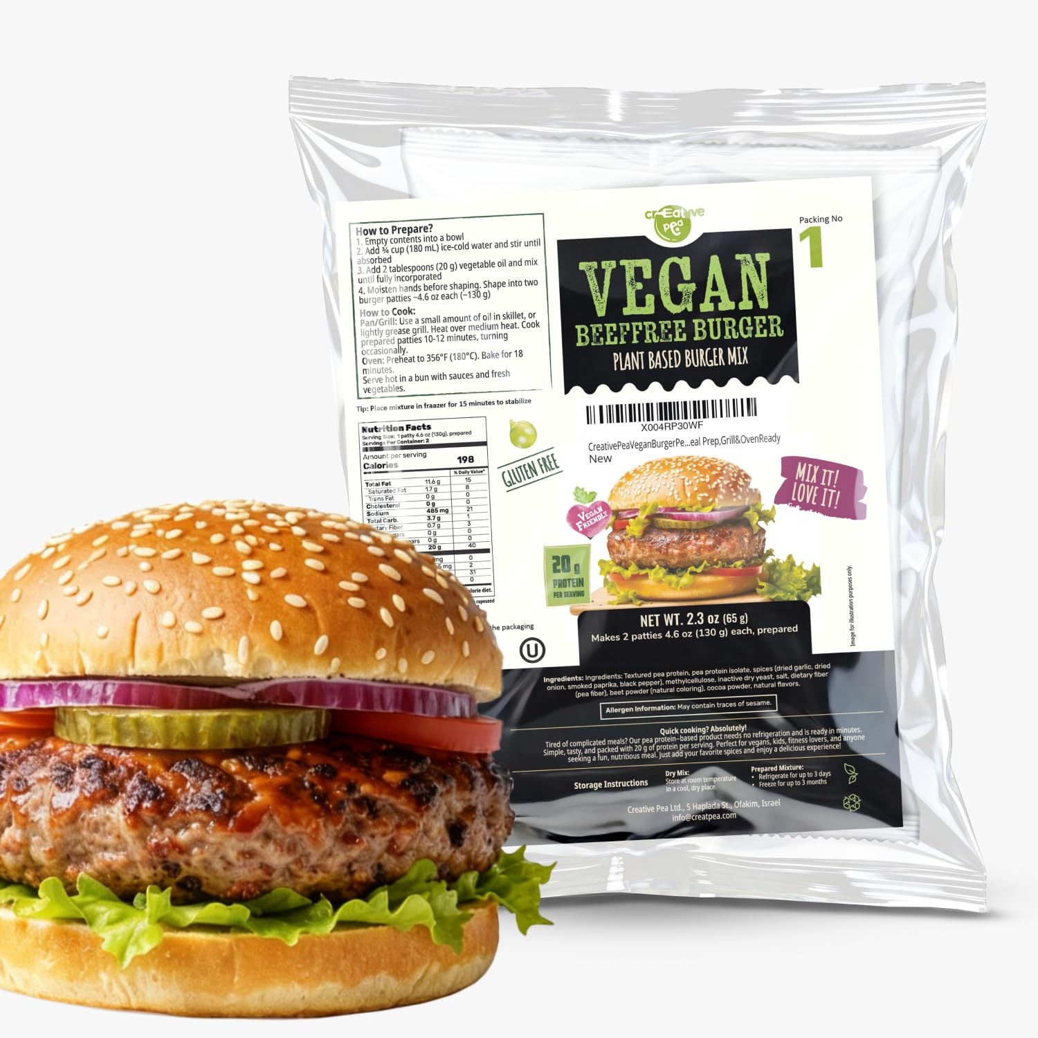 Creative Pea Beeffree Burger Mix 4-Pack Plant-Based Patties High-Protein