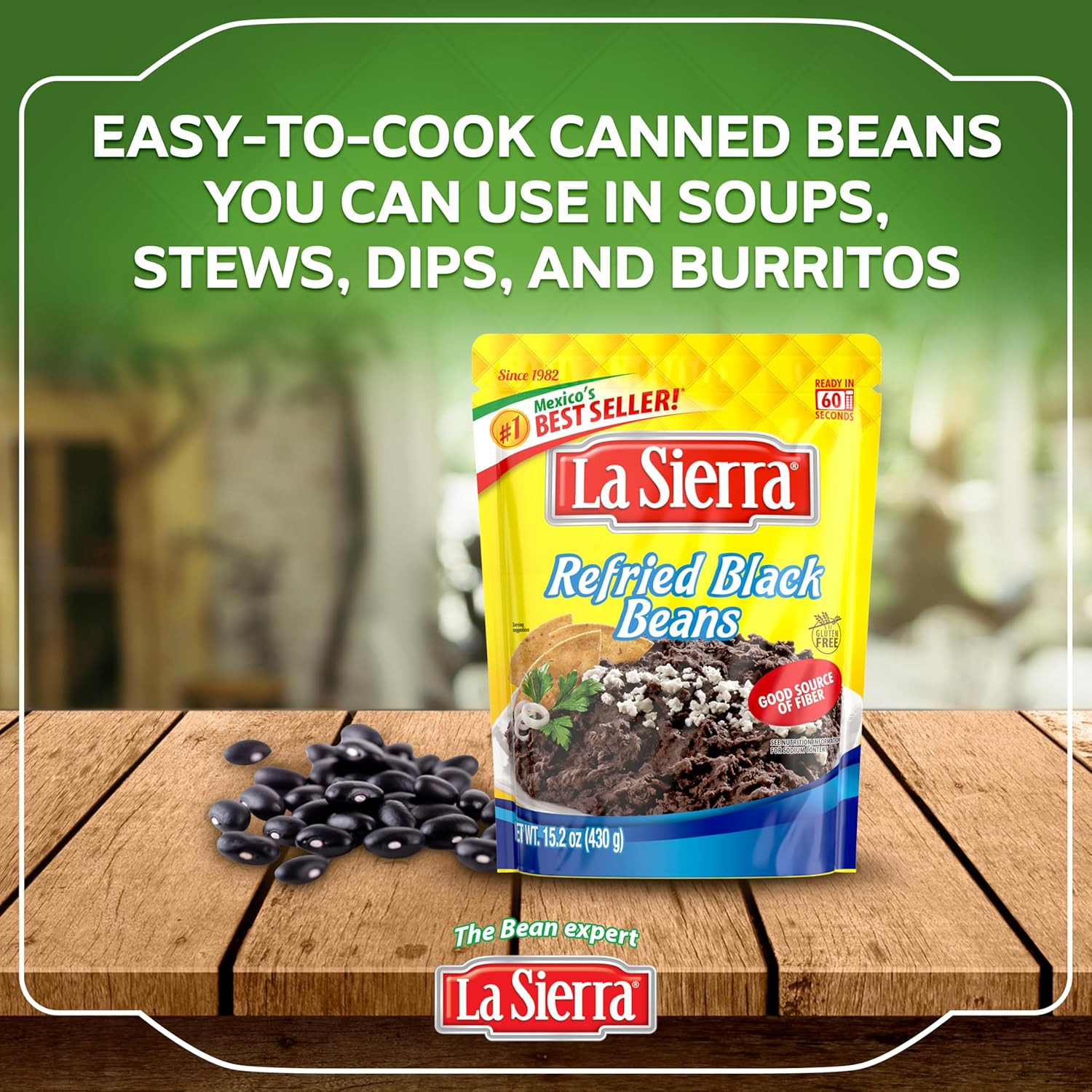Refried Black Beans Ready-To-Eat Vegetarian Refried Beans 15.2 oz Pouch (8